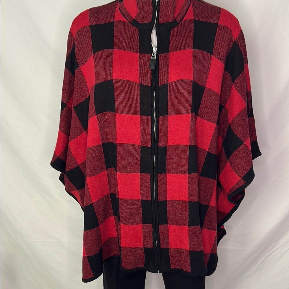 Preswick & Moore Red and Black Cape with Buffalo Plaid